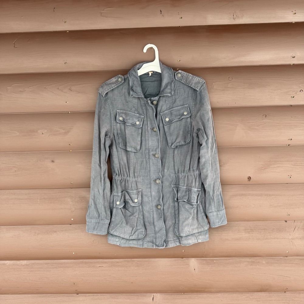 Free People Not Your Brothers Surplus Jacket Womens Medium Faded Blue Military